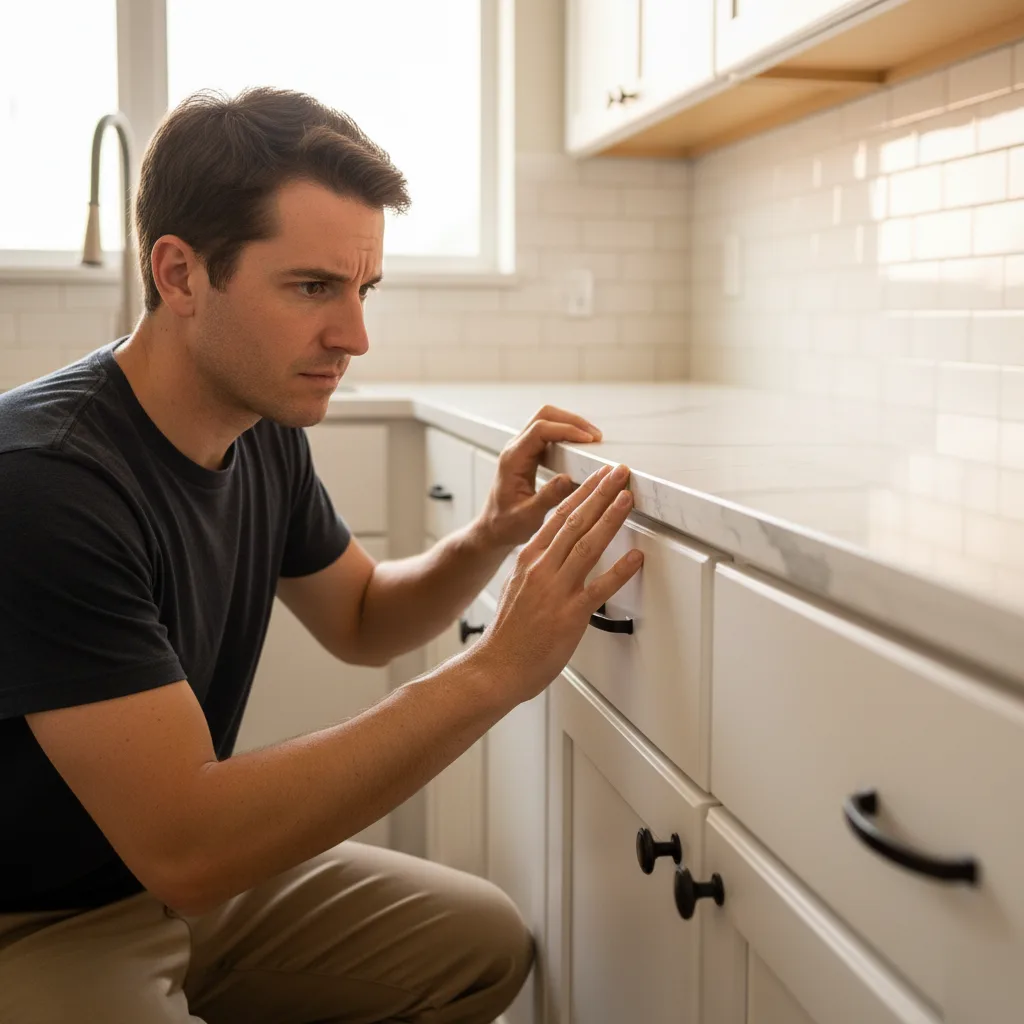 Countertop template revealing a gap against the wall in a Brownsburg kitchen