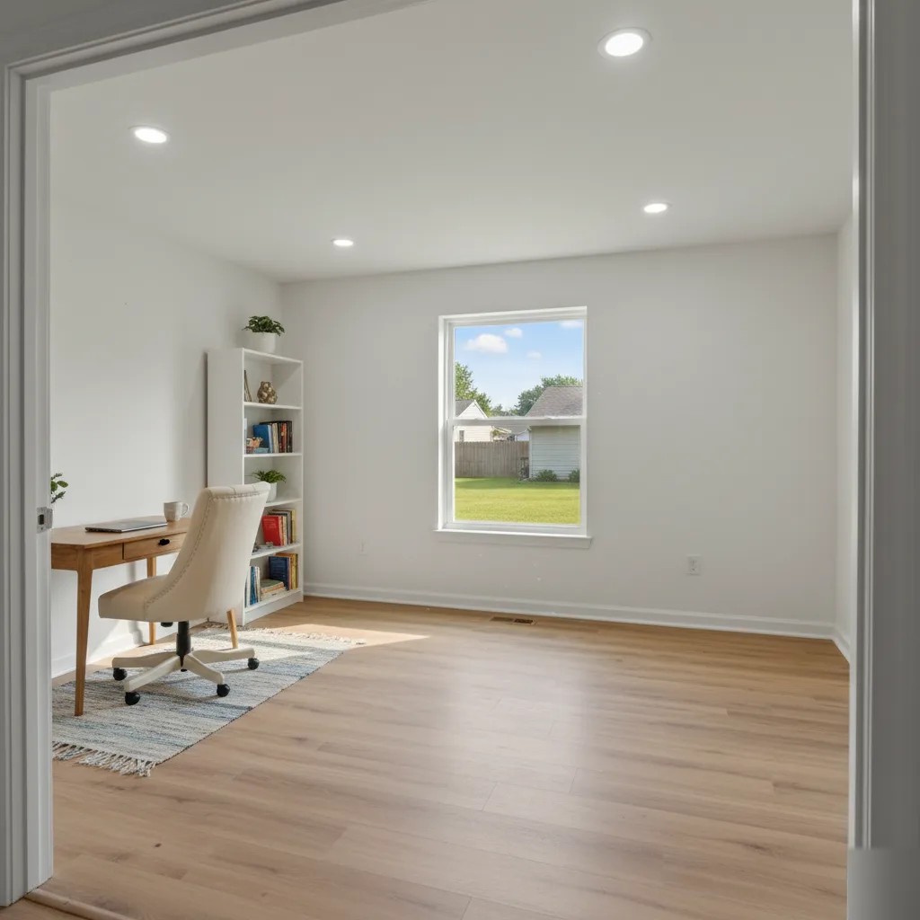 Finished garage conversion living space in a Brownsburg, Indiana home