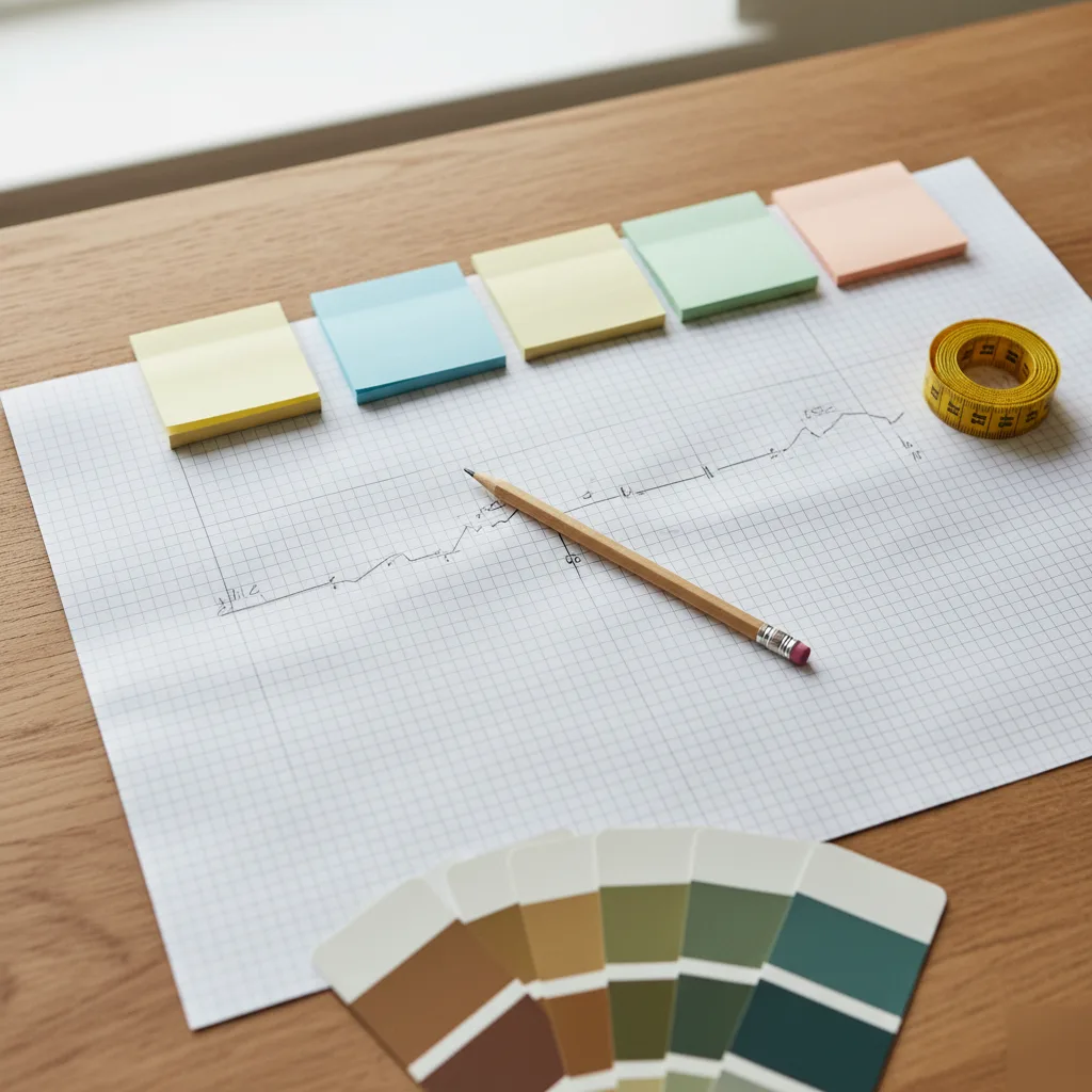 Home office remodel phases shown on a planning timeline chart