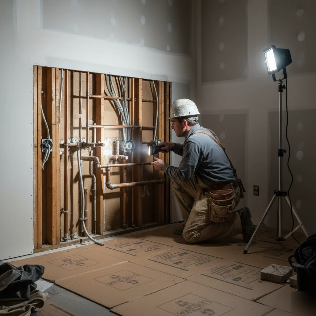 Plumbing and electrical rough-in work during a kitchen remodel in Brownsburg