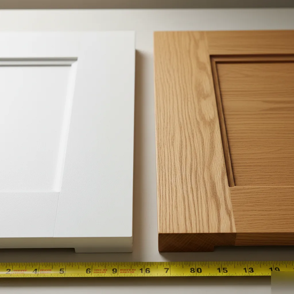 Stock versus custom wood cabinet door comparison for a kitchen remodel