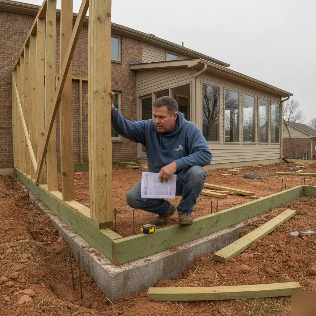Sunroom addition foundation footing inspected with a Brownsburg homeowner