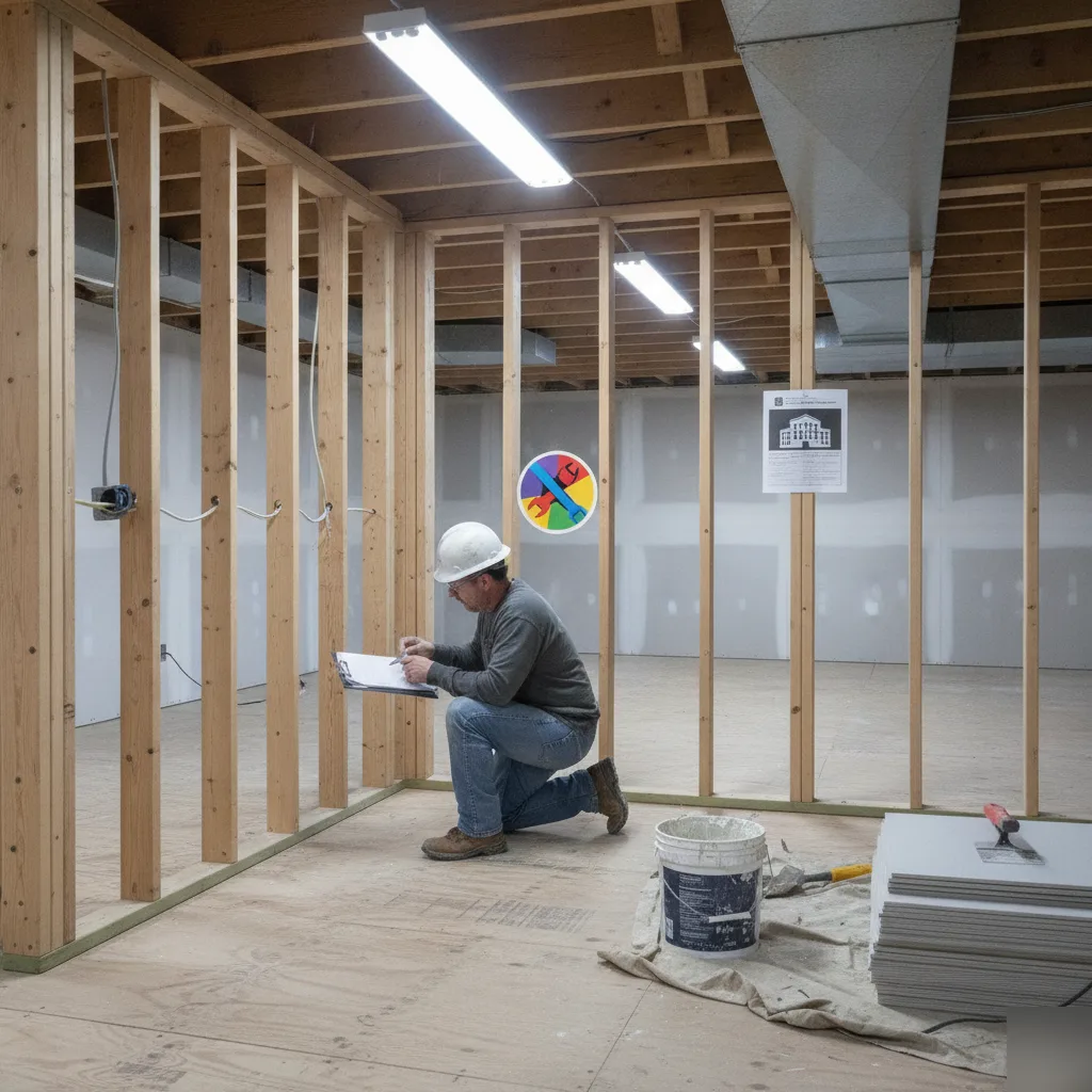 Basement remodel permit inspection of framing work in Brownsburg