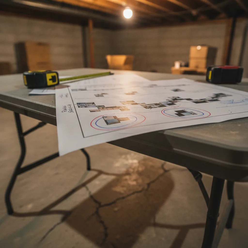 Basement remodel phase schedule shown on a planning document in Brownsburg