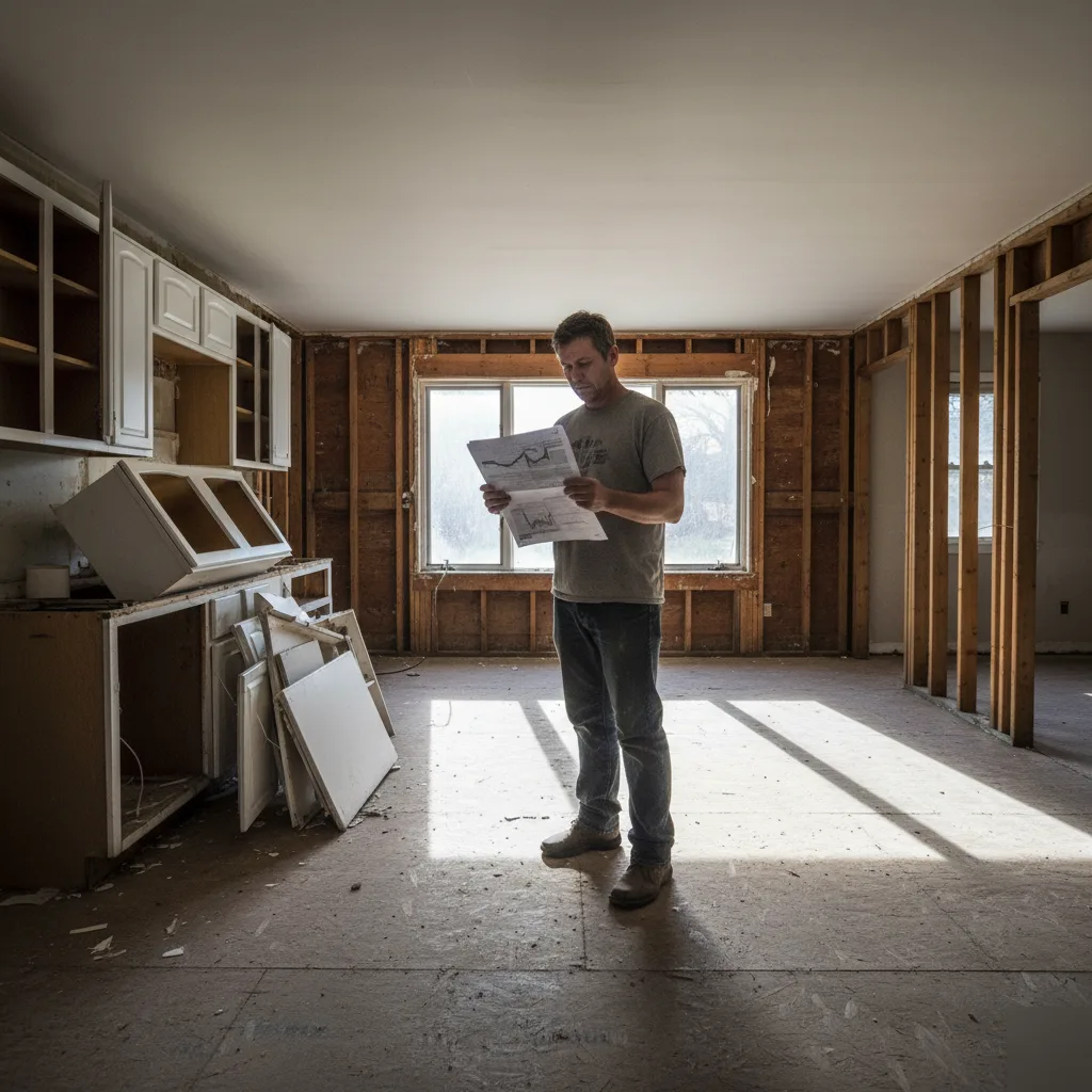 Gutted kitchen during a whole house renovation cost estimate in Brownsburg