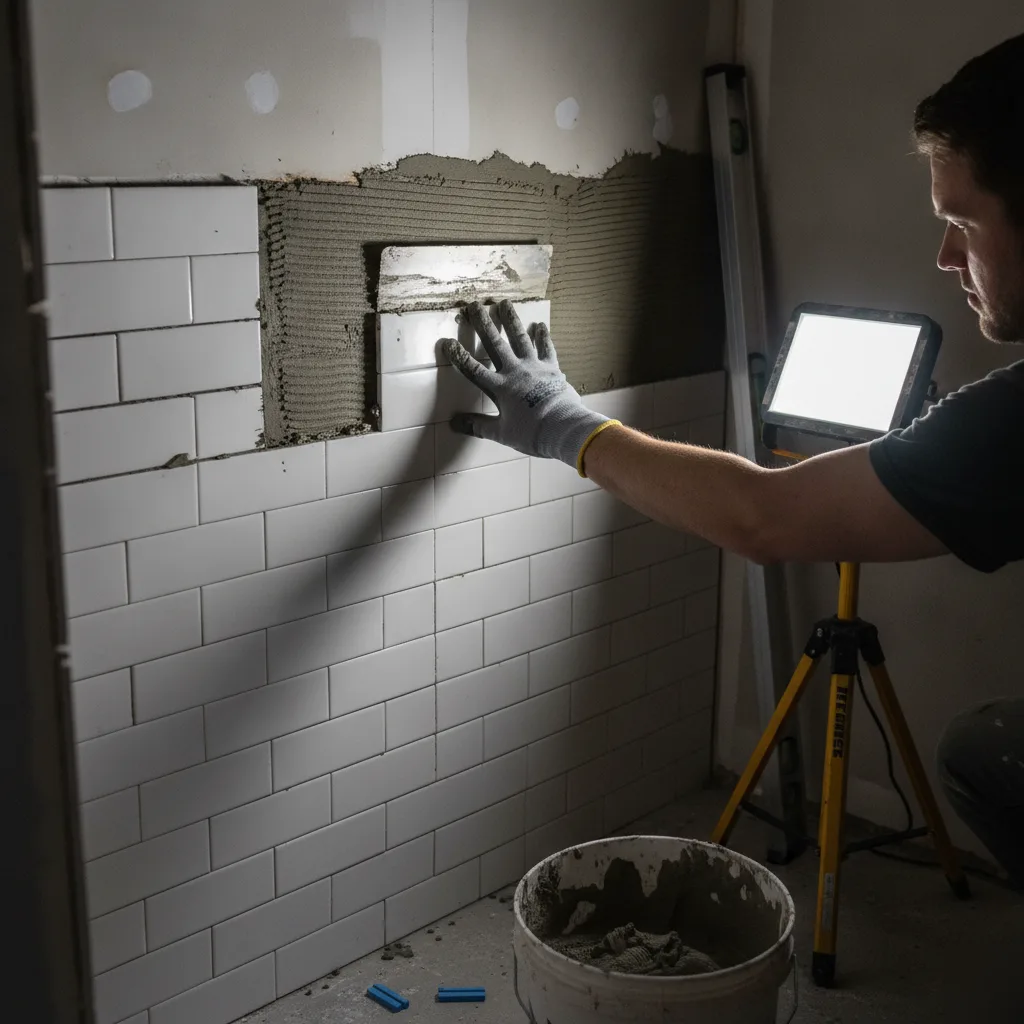 Bathroom tile installation during a value-driven renovation in Brownsburg