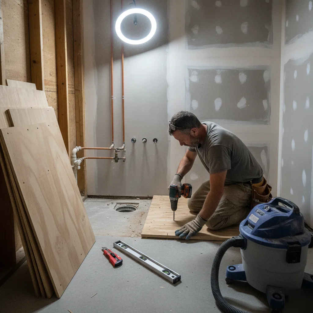Bathroom remodel subfloor repair solution brownsburg