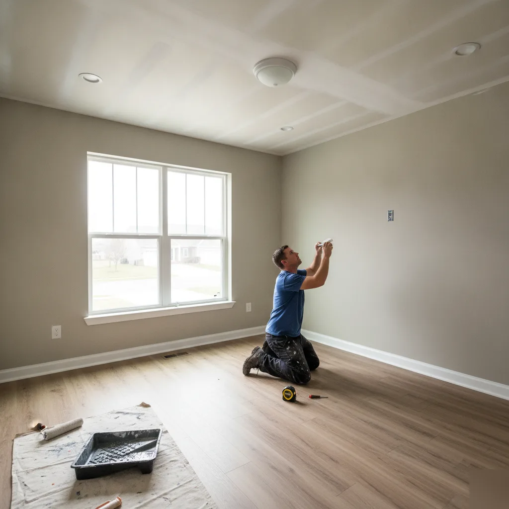 Home office remodel with layered lighting, durable flooring, and finished walls in Brownsburg