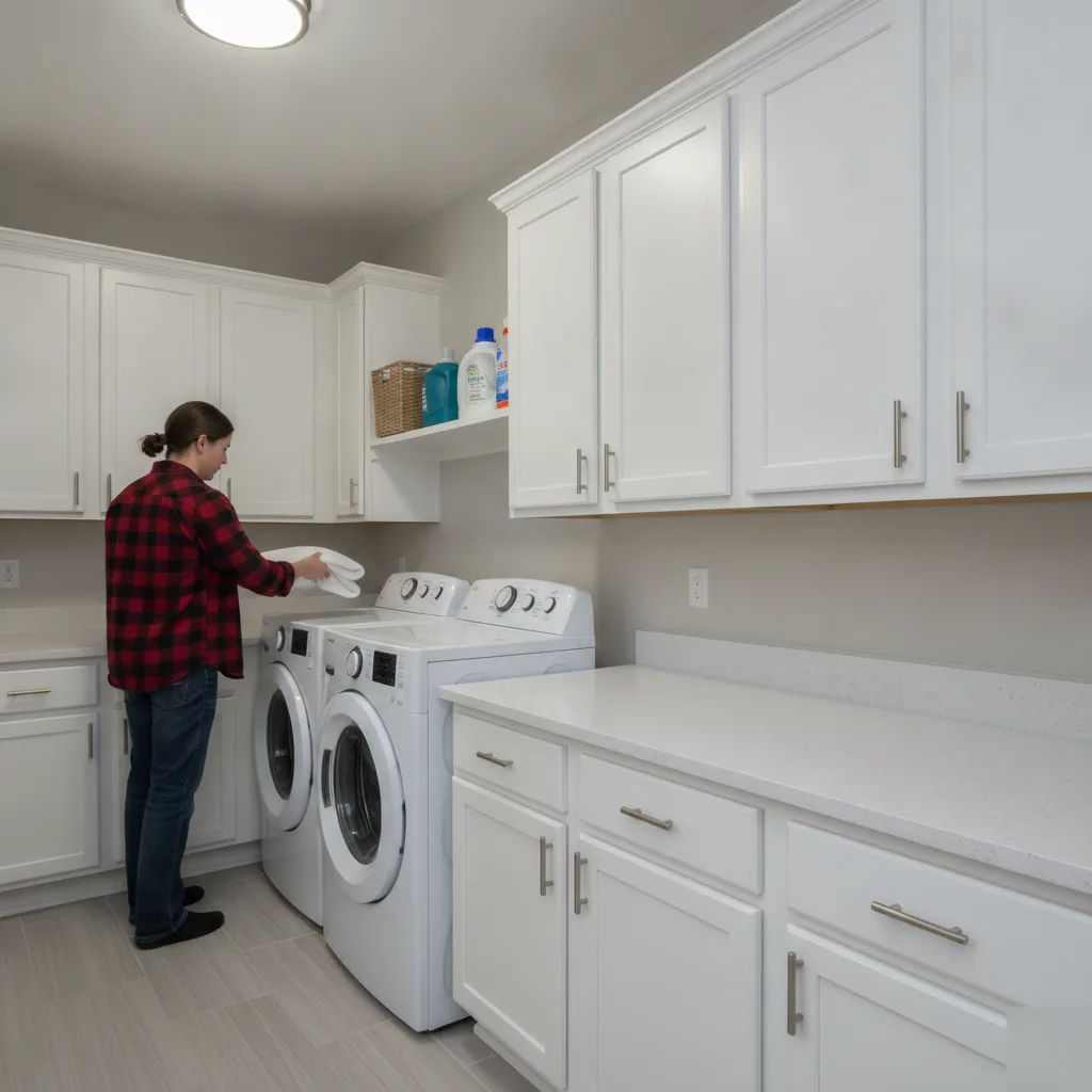 Cabinets, countertops, and storage in a Brownsburg laundry room remodel