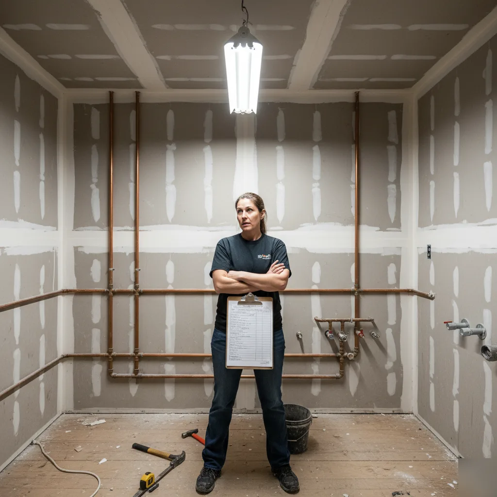 Brownsburg homeowner reviewing a bathroom remodel cost estimate with a contractor