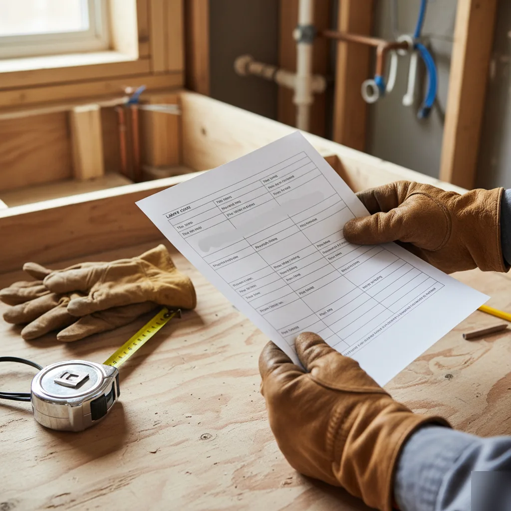 Itemized labor cost breakdown for a bathroom remodel in Brownsburg