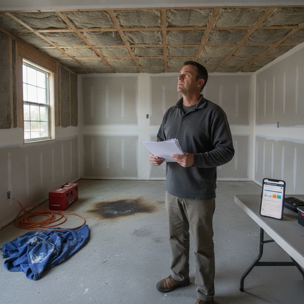 Homeowner reviewing insurance policy before a garage conversion in Brownsburg