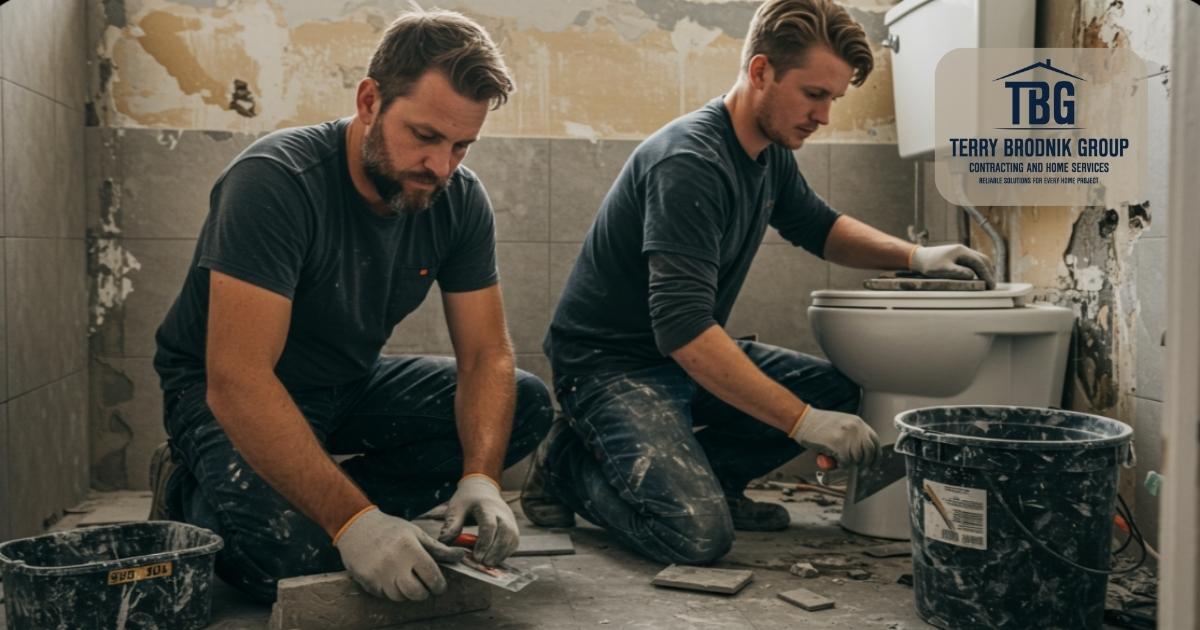 Terry Brodnik Group- two man are Working Bathroom Remodel